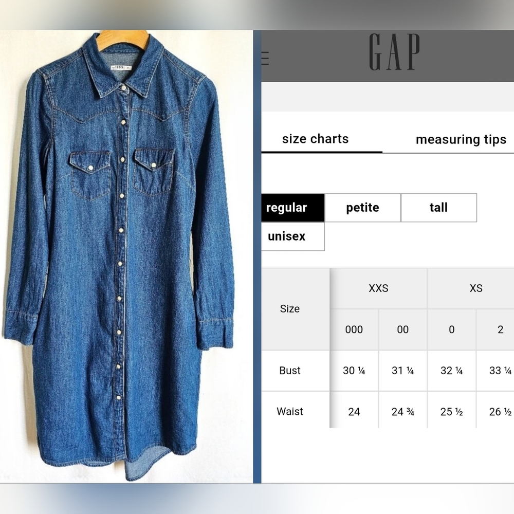 GAP 1969 Long Sleeve Medium Blue Denim Western Button Shirt Dress - Picture 15 of 16